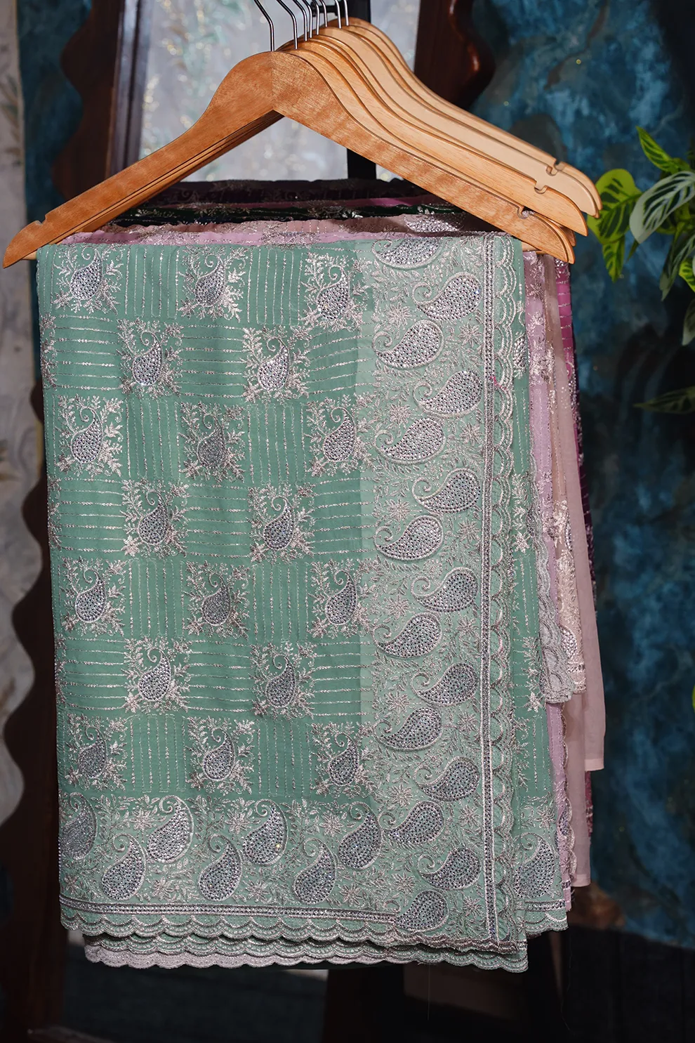 Pesta-green Premium Soft Chiffon Georgette Top Notch Quality Stone Work Party Wear Saree
